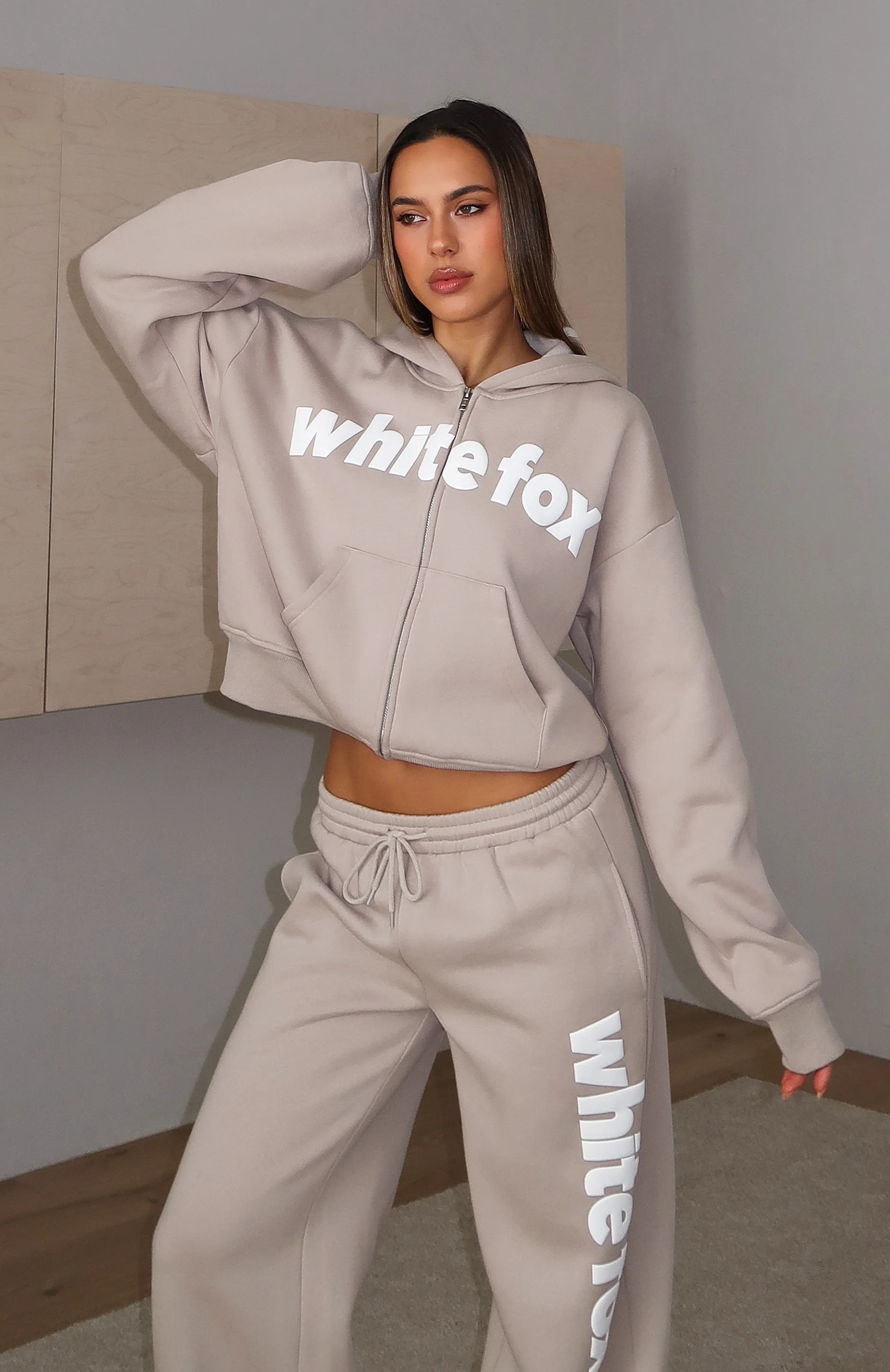 From The Archives Kenzie Boxy Zip Front Hoodie Moon - White Fox Boutique