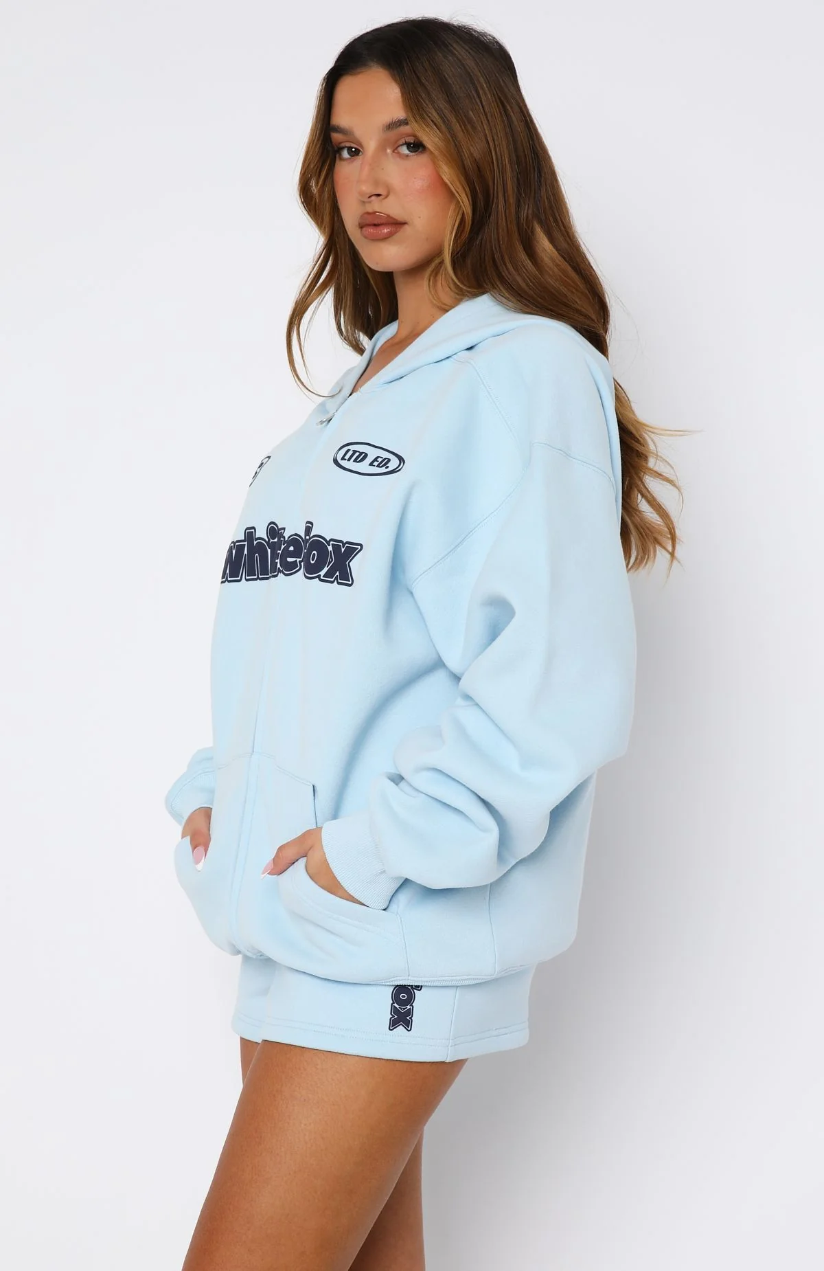 Ready To Go Zip Front Hoodie Baby Blue - White Fox Boutique