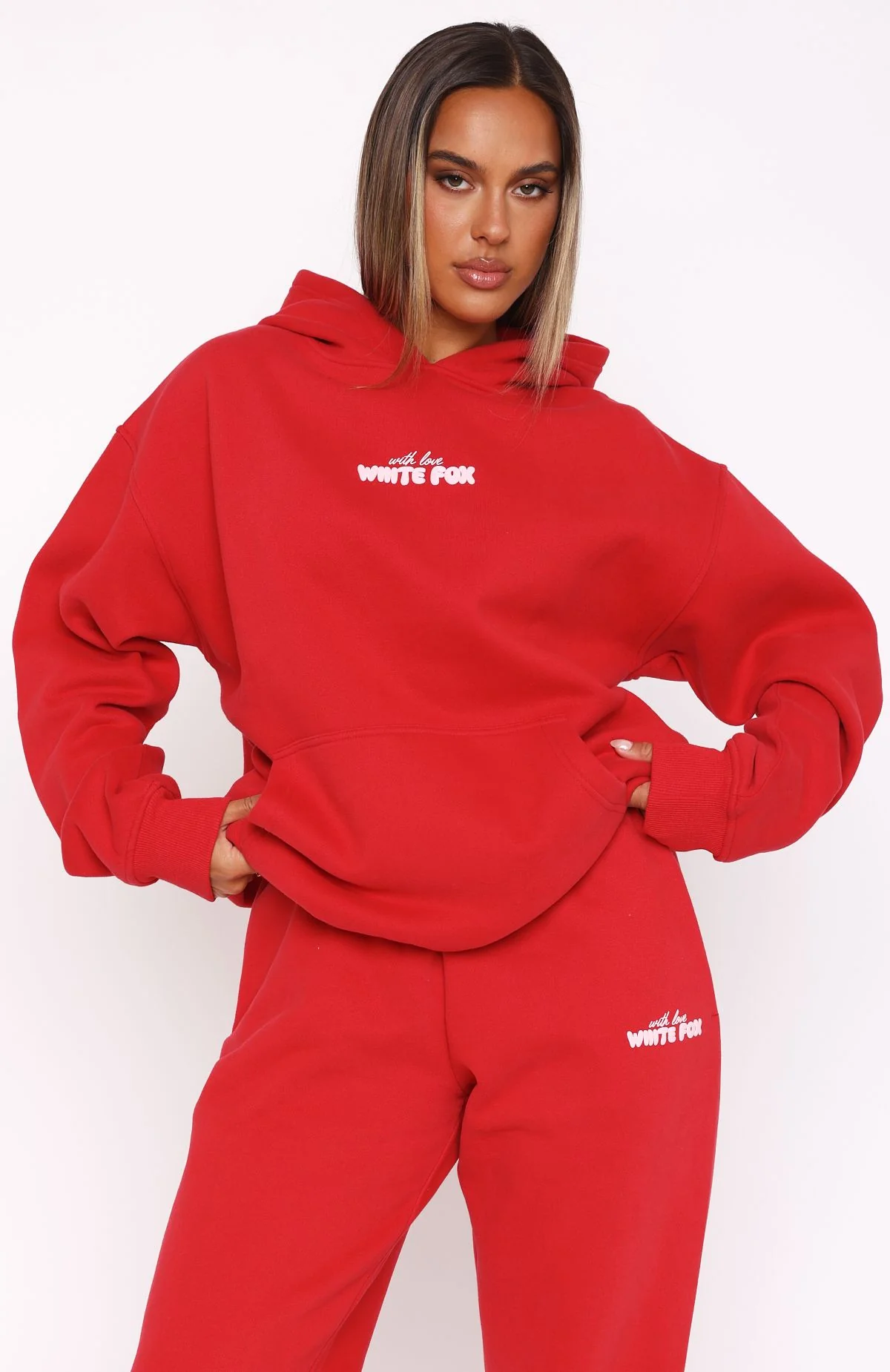 With Love In The Moment Oversized Hoodie Red - White Fox Boutique