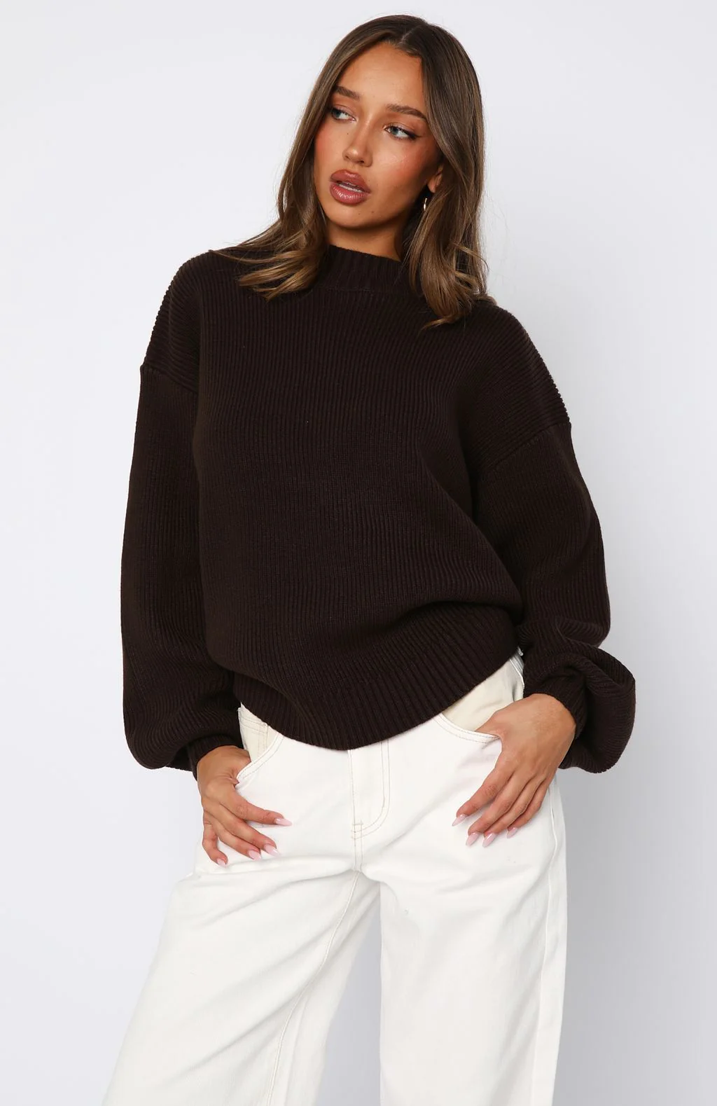 Keep It Classic Knit Sweater Chocolate - White Fox Boutique