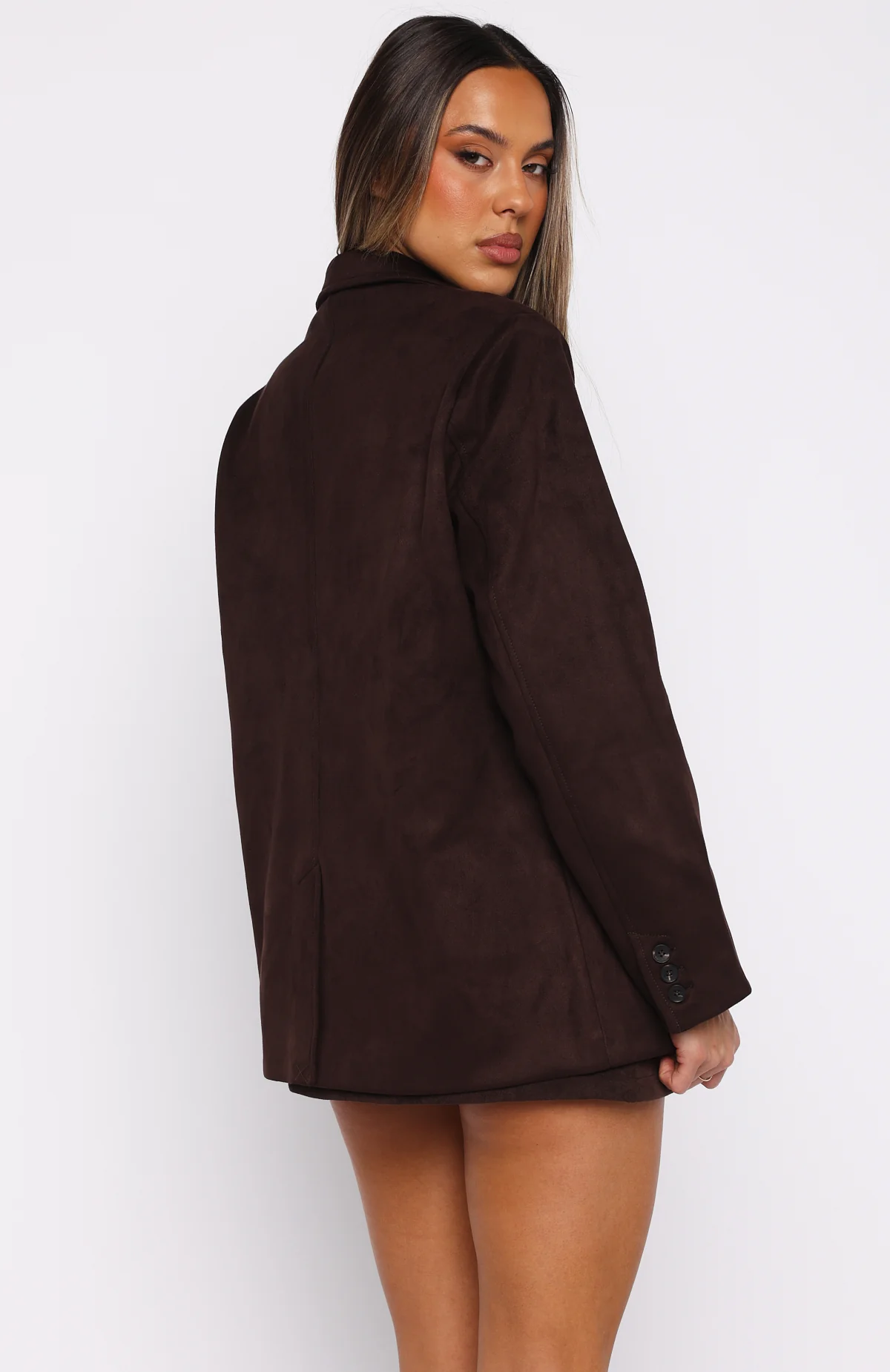 Rival Faux Suede Blazer Chocolate - White Fox Boutique