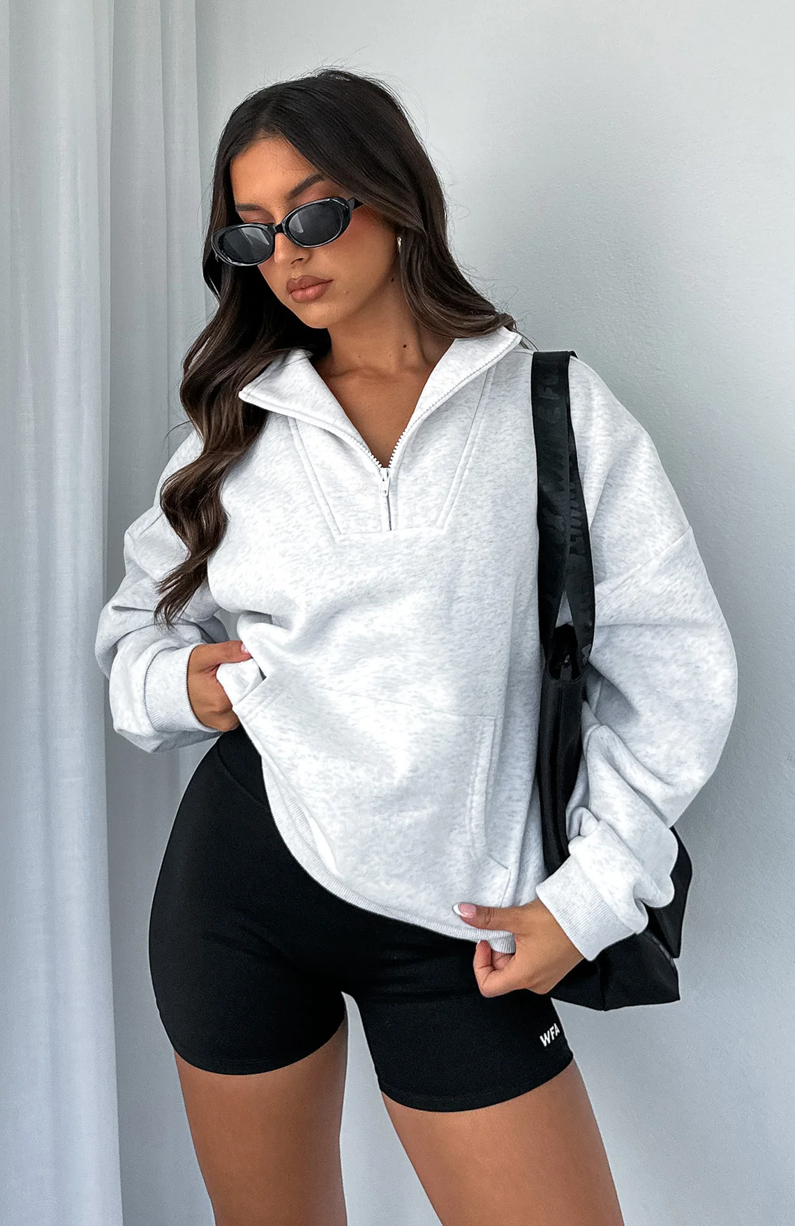 Doing It For You Zip Front Sweater Grey Marle - White Fox Boutique
