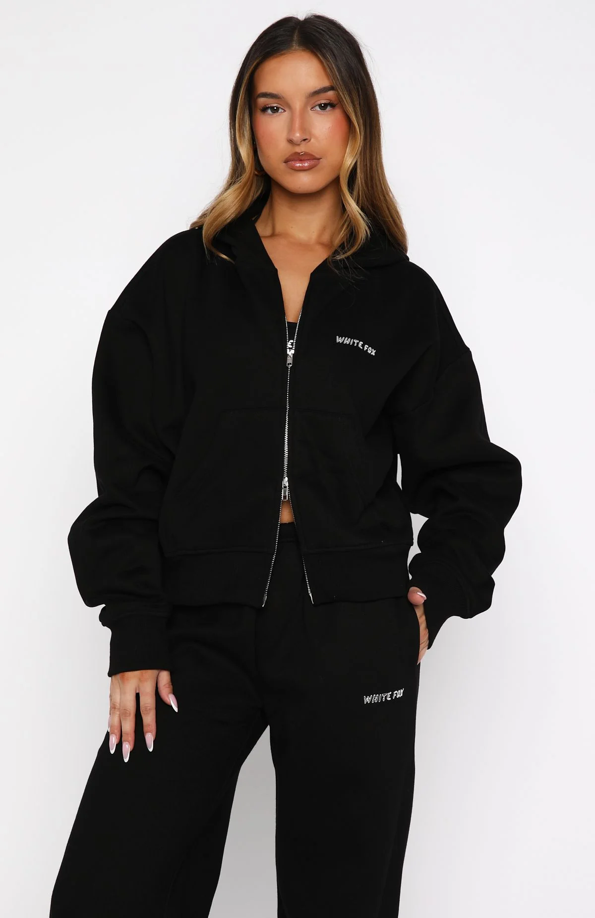 Test Drive Boxy Zip Front Hoodie Black - White Fox Boutique