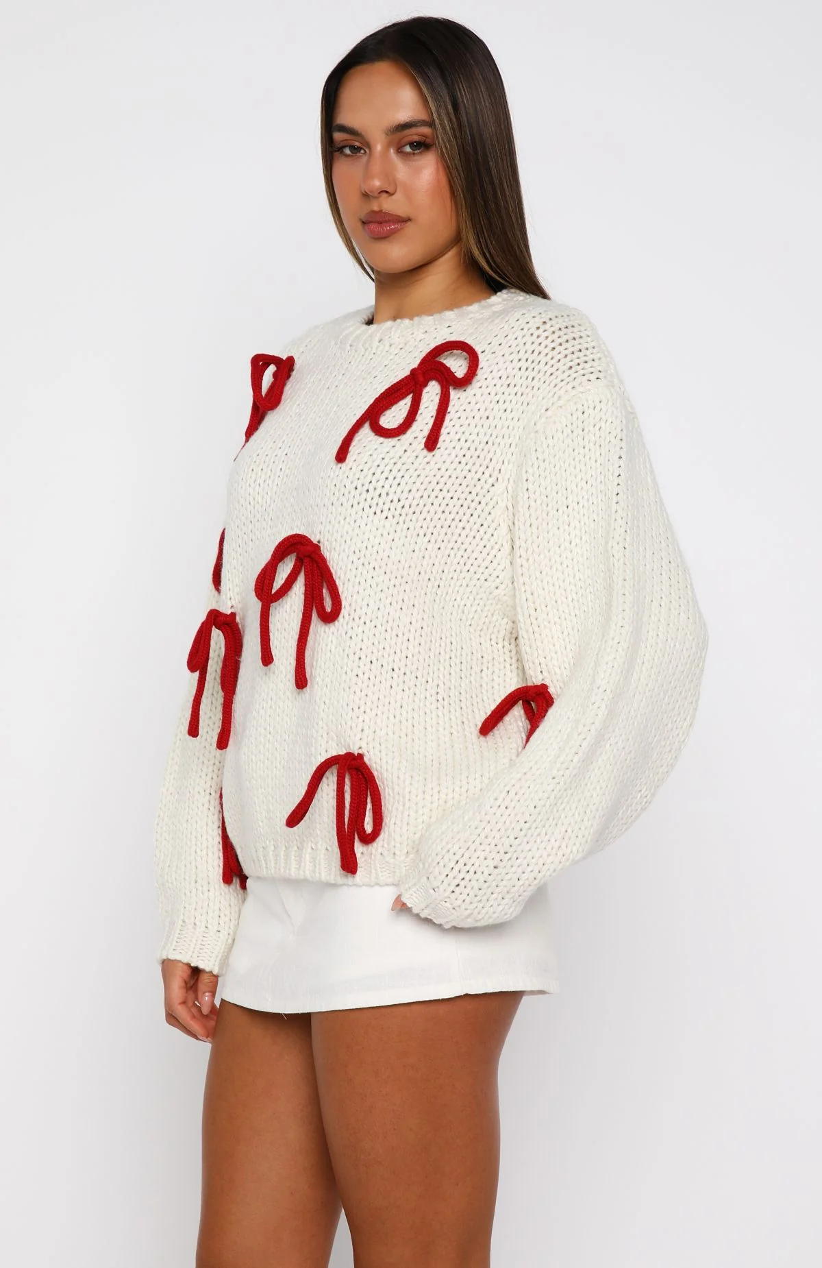 Candy Cane Crush Knit Sweater Cream - White Fox Boutique