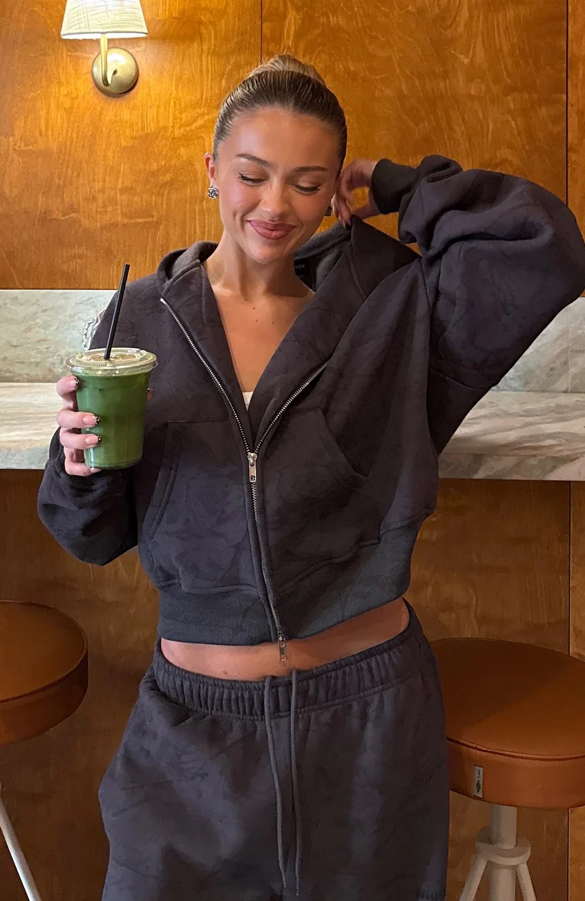 Hiding Away Boxy Zip Front Hoodie Dark Camo - White Fox Boutique