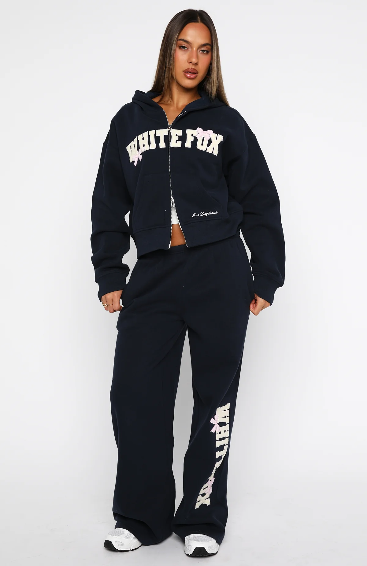 Daydreamers Madeline Boxy Zip Front Hoodie Navy - White Fox Boutique