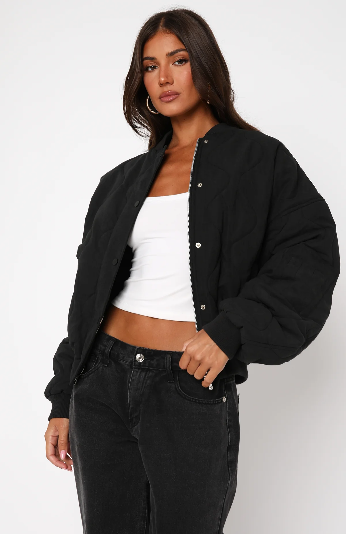 Soft Love Bomber Jacket Black - White Fox Boutique