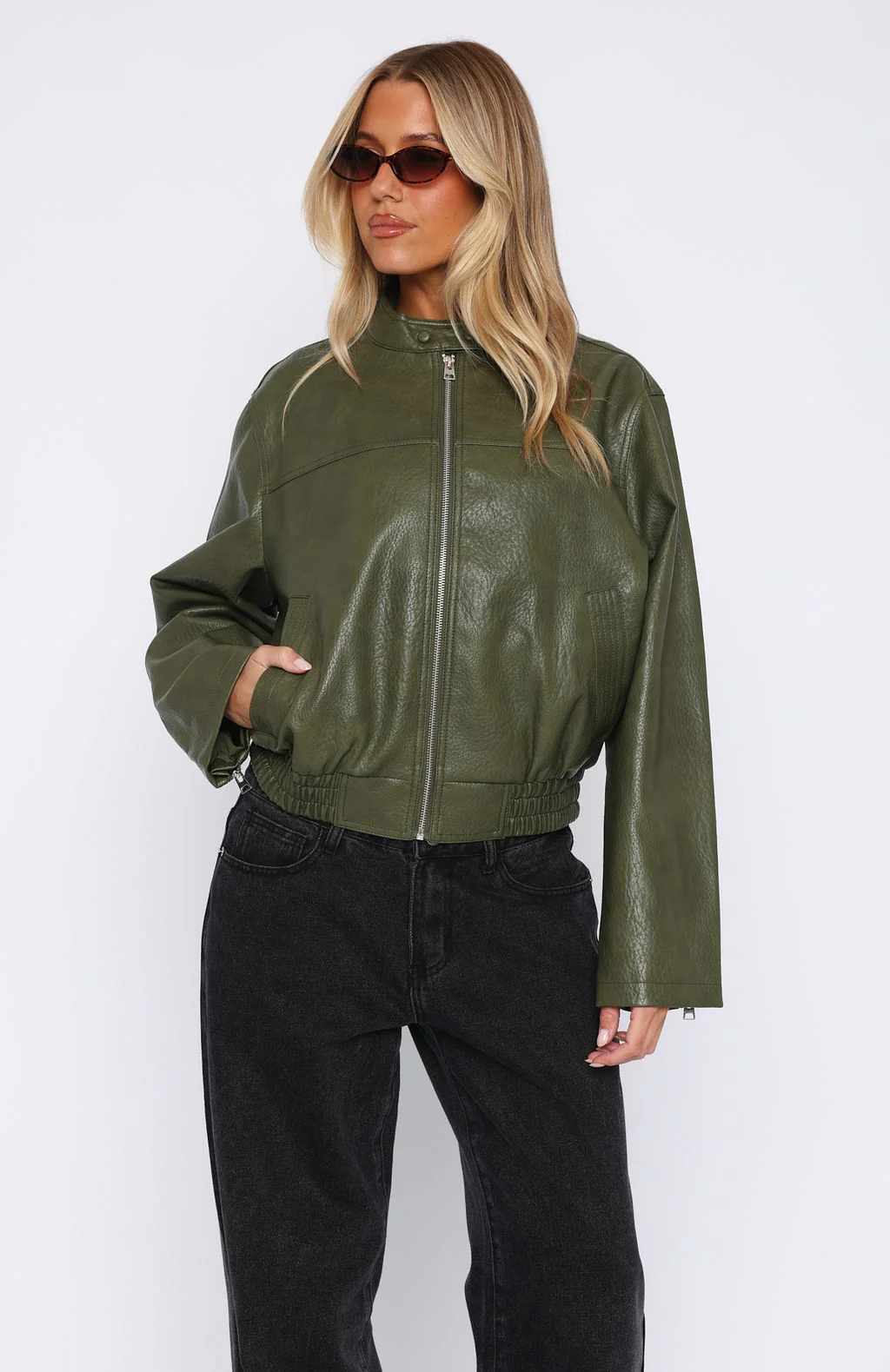 Tell Me Nothing PU Jacket Moss - White Fox Boutique