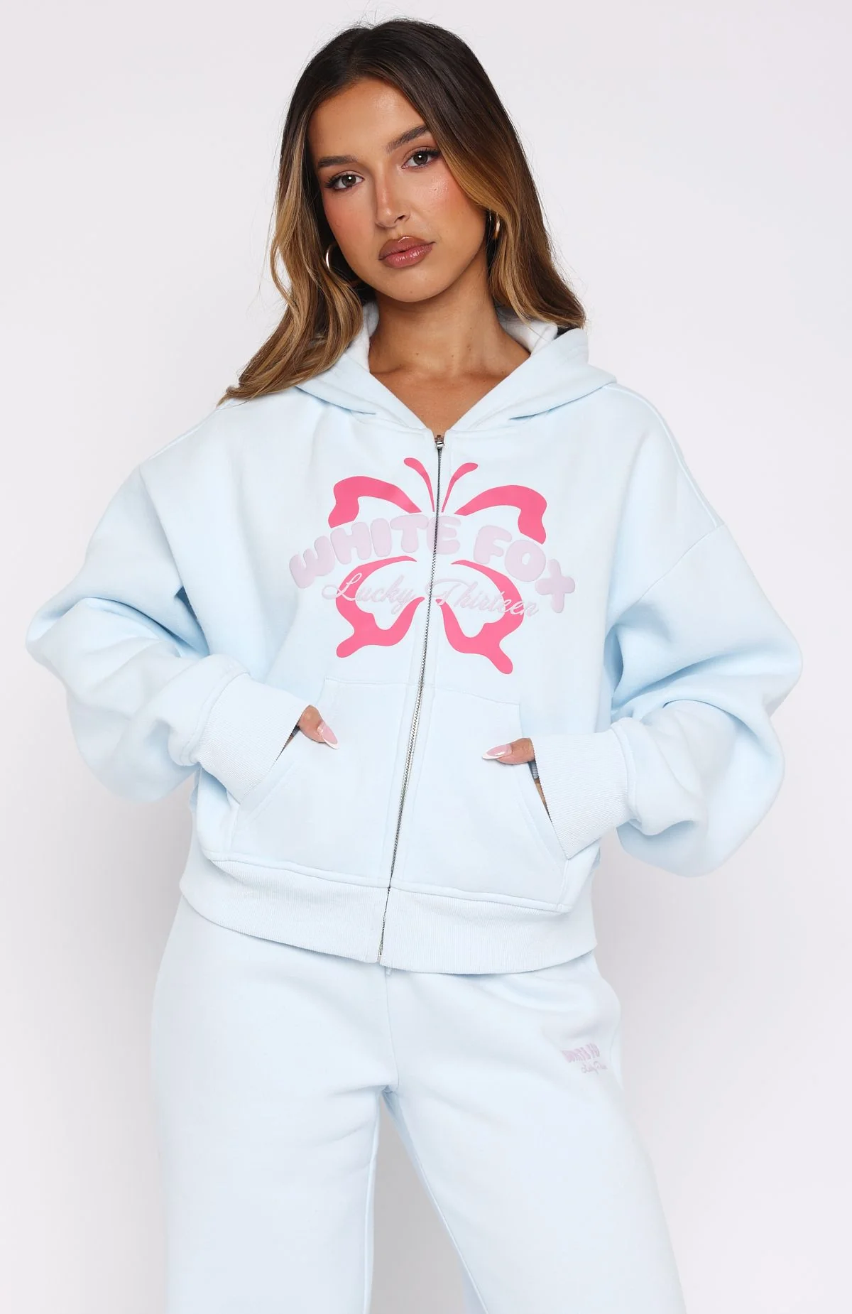 Lucky Thirteen Audrina Boxy Zip Front Hoodie Blue - White Fox Boutique