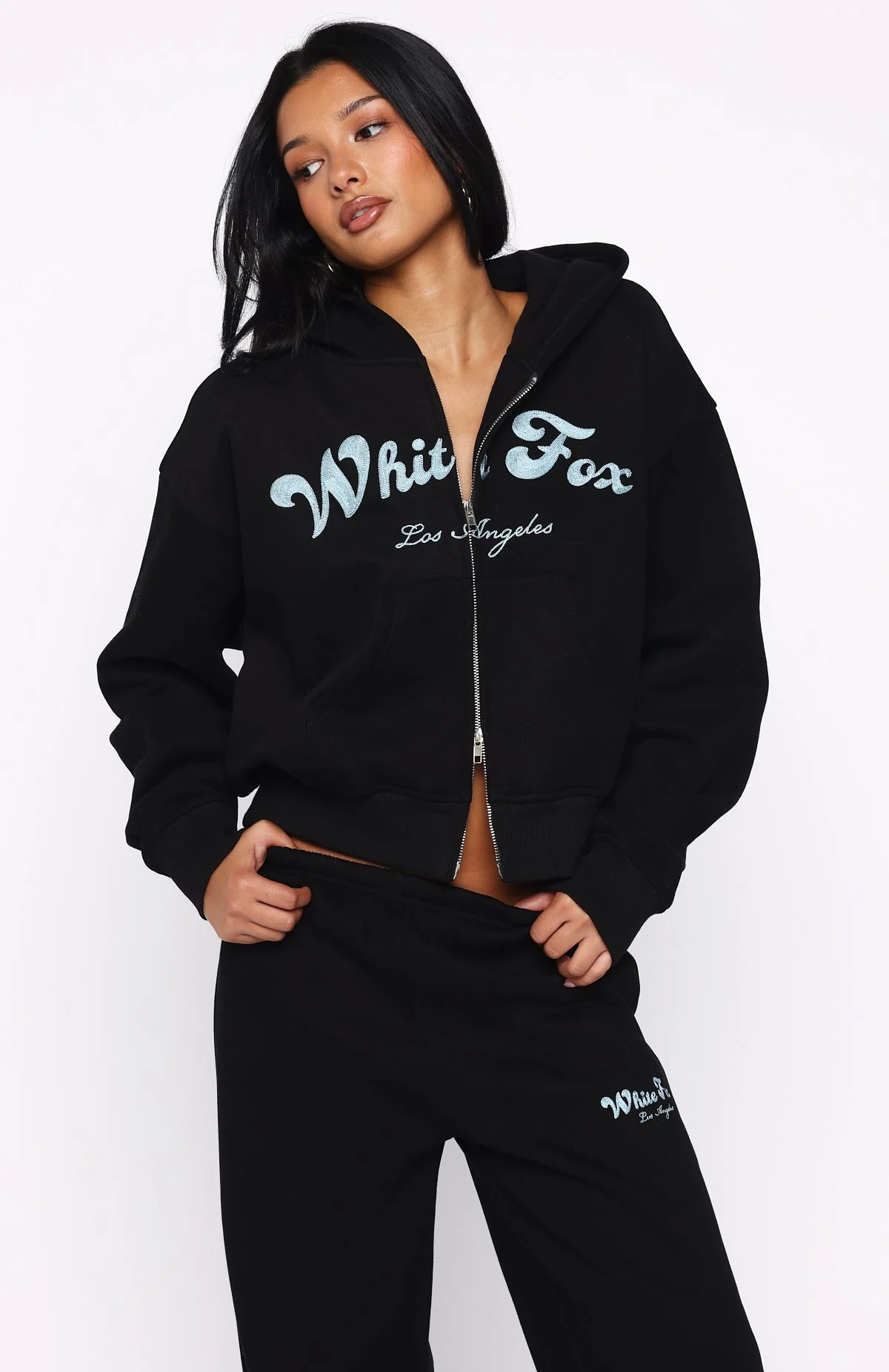 Through Thick And Thin Boxy Zip Front Hoodie Black - White Fox Boutique