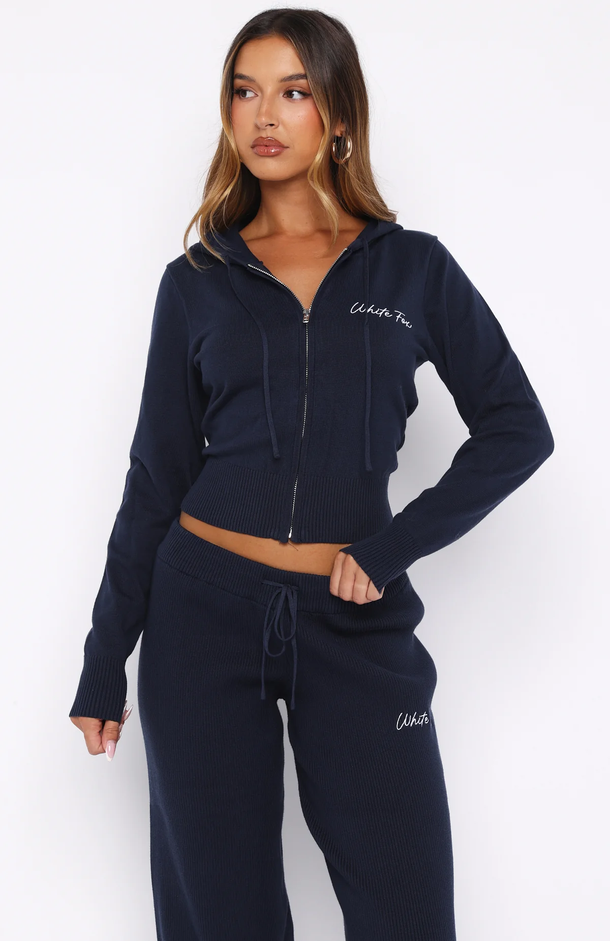 Paying It Forward Zip Front Hoodie Navy - White Fox Boutique
