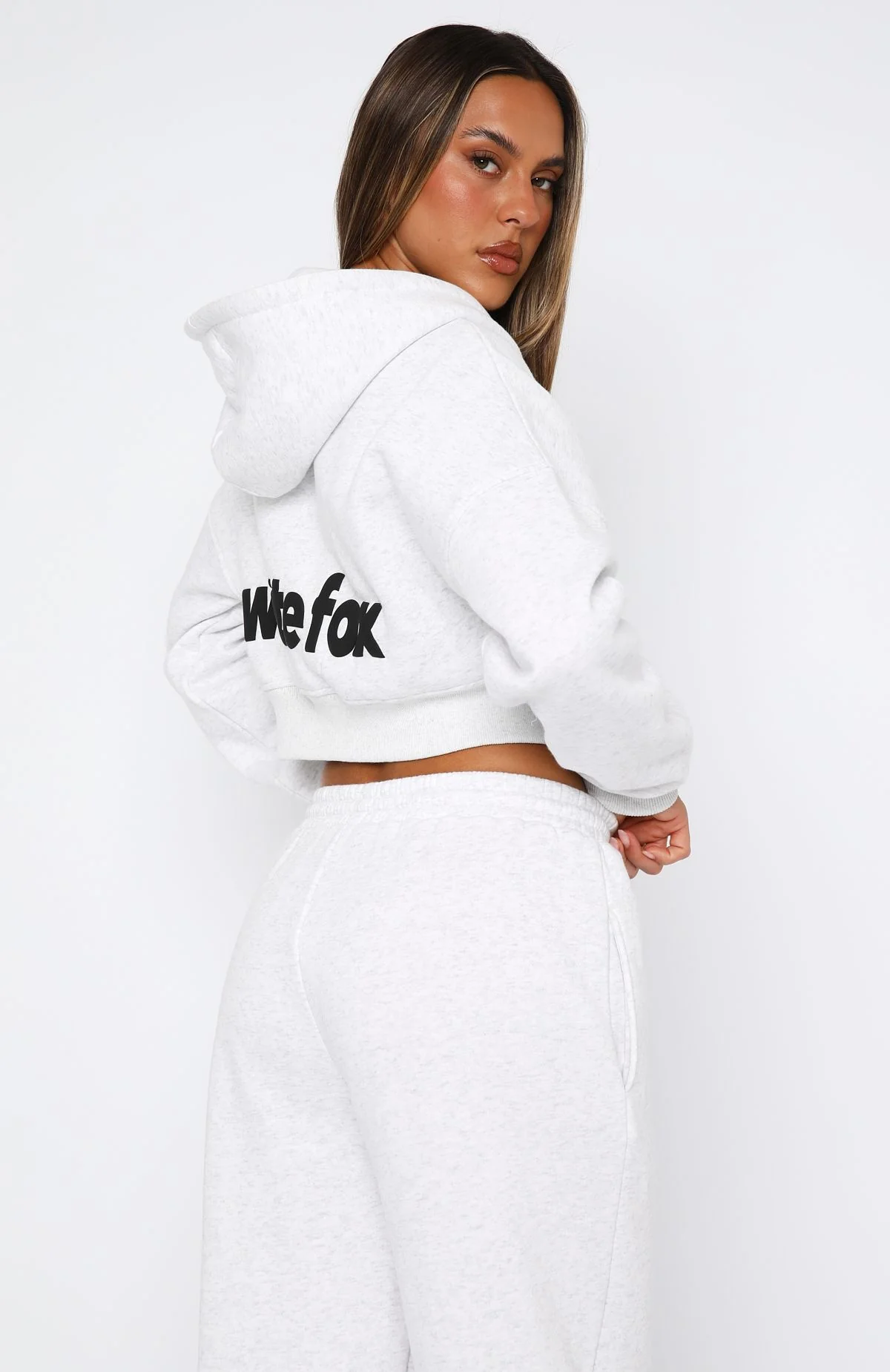From The Archives Charli Cropped Zip Front Hoodie Grey Marle - White Fox Boutique