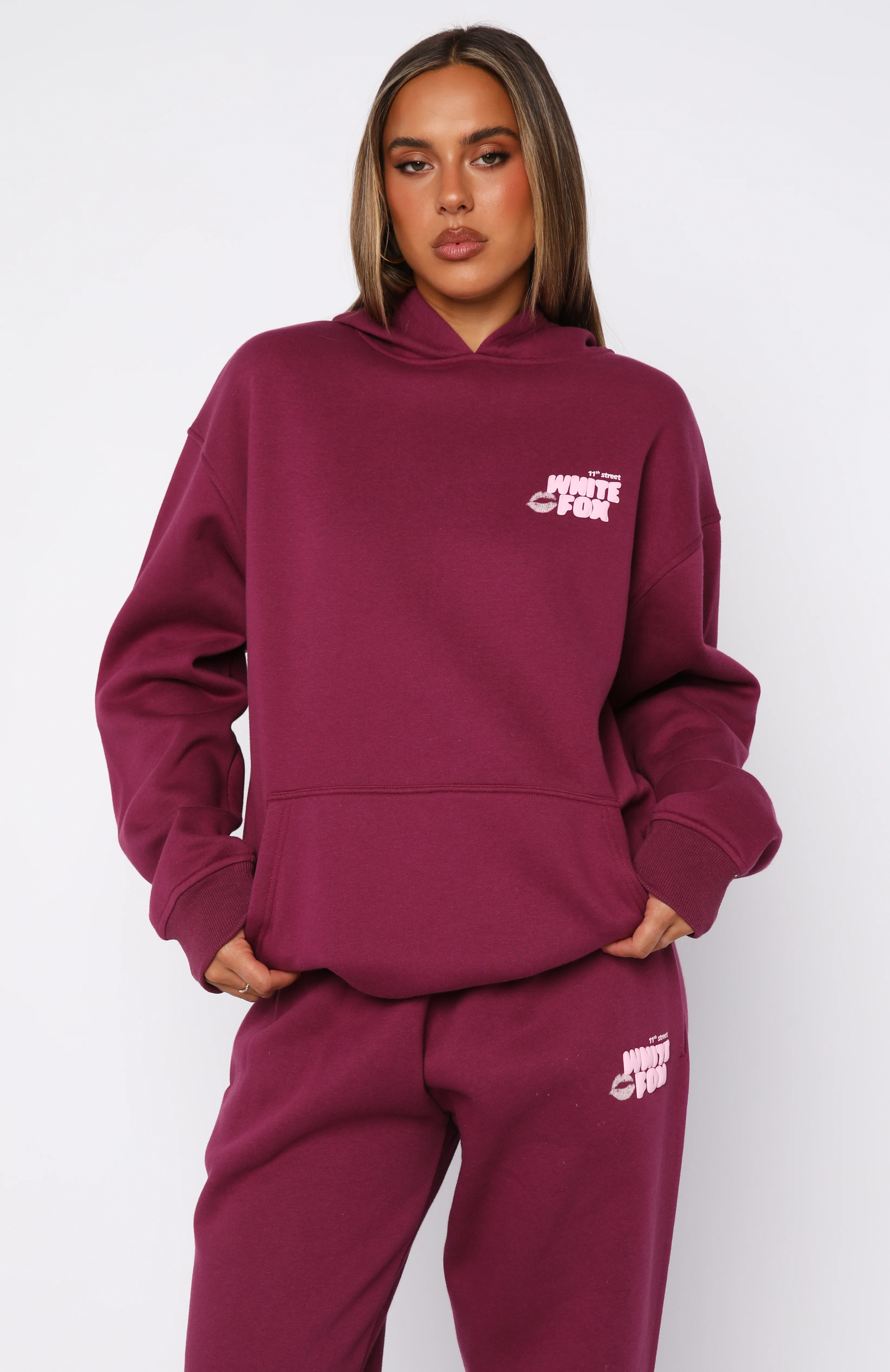 11th Street Sweet Kisses Oversized Hoodie Very Berry - White Fox Boutique