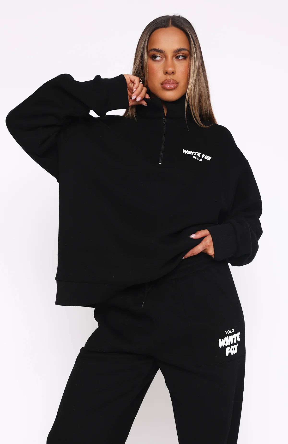 Offstage Zip Front Sweater Monochrome - White Fox Boutique