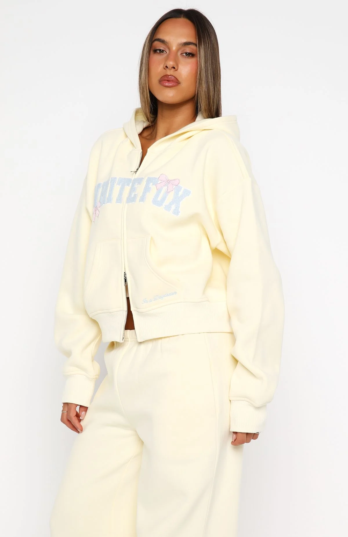 Daydreamers Madeline Boxy Zip Front Hoodie Lemon - White Fox Boutique
