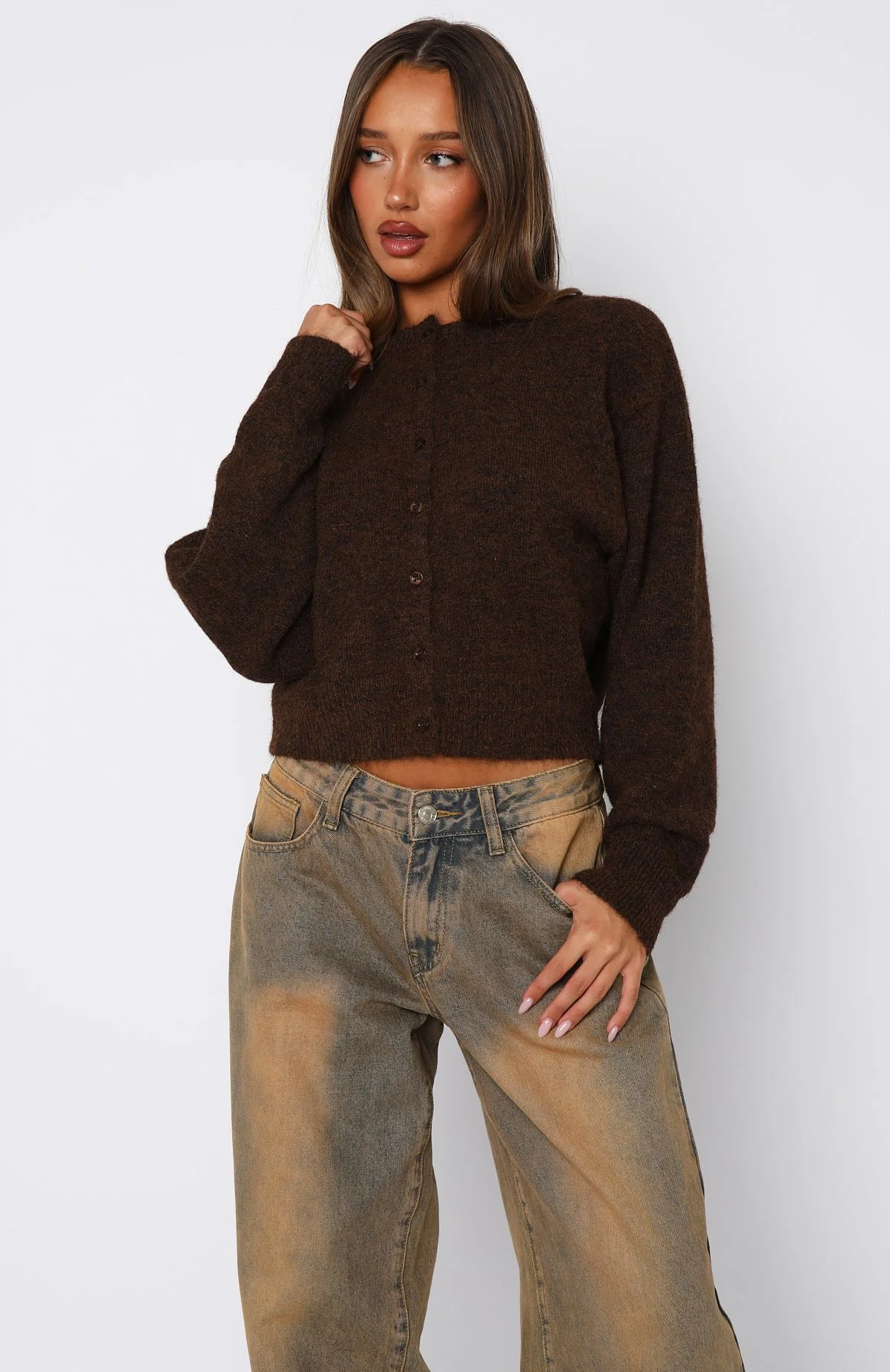 Warm Whispers Knit Cardigan Chocolate - White Fox Boutique