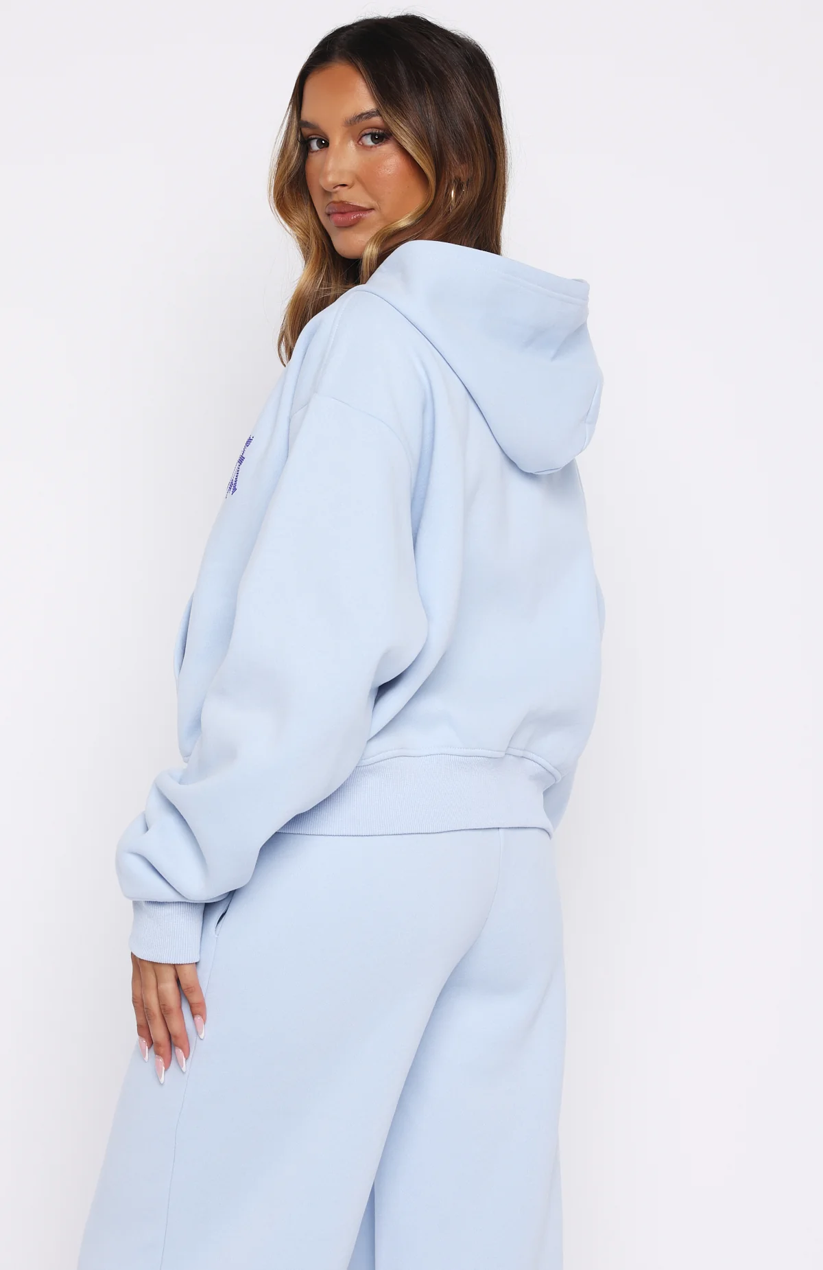 Lucky Ones Boxy Zip Front Hoodie Baby Blue - White Fox Boutique