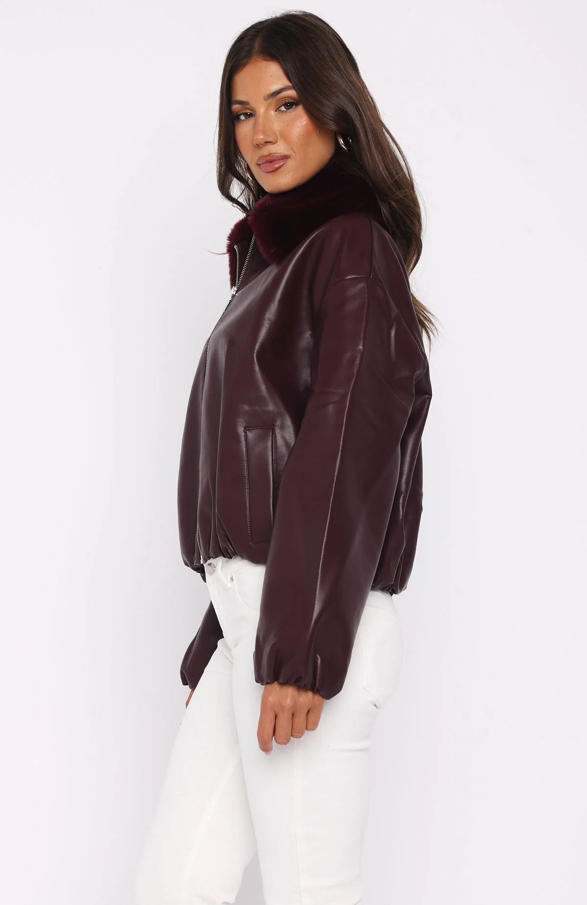 No Competition Pu Bomber Jacket Burgundy - White Fox Boutique