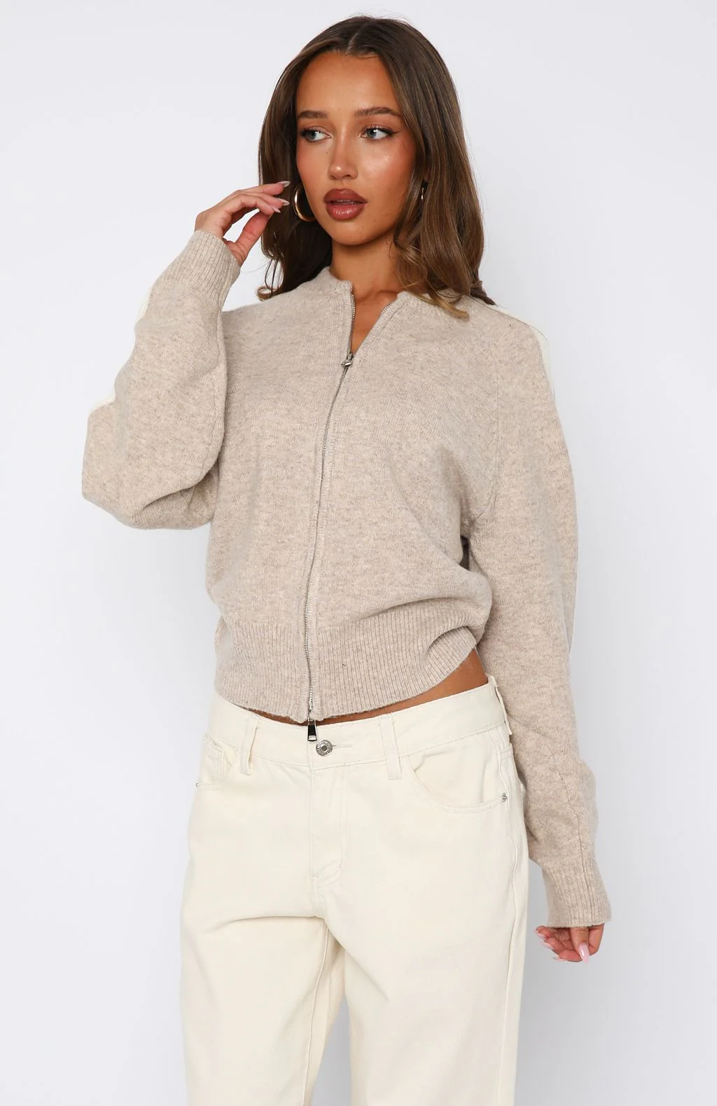 Stripe Me Down Knit Jacket Oat/White - White Fox Boutique