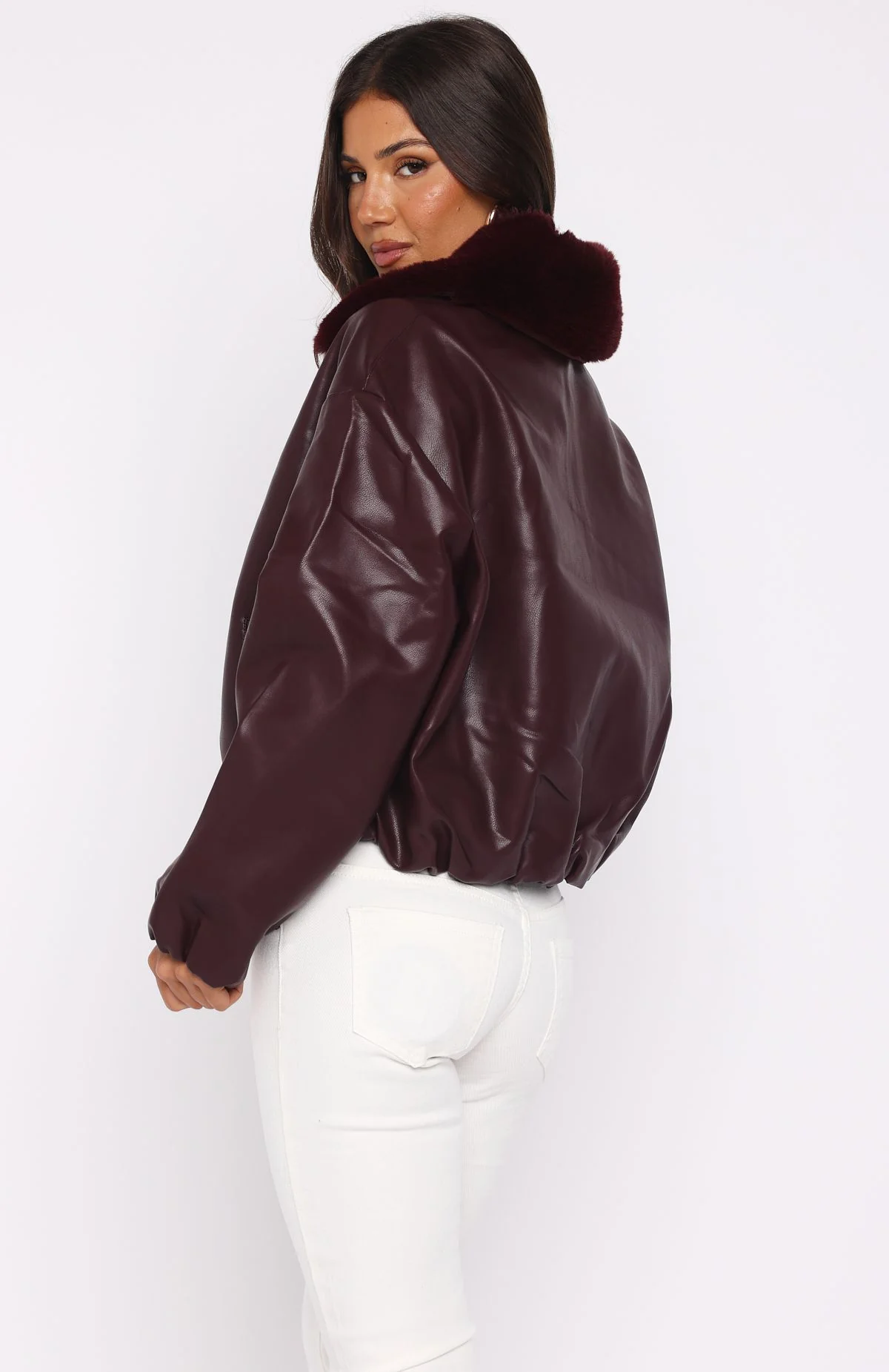 No Competition Pu Bomber Jacket Burgundy - White Fox Boutique