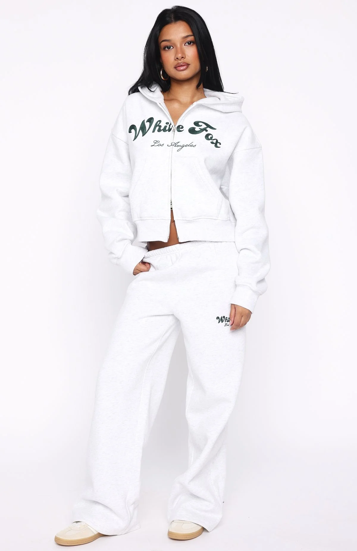 Through Thick And Thin Boxy Zip Front Hoodie Grey Marle - White Fox Boutique