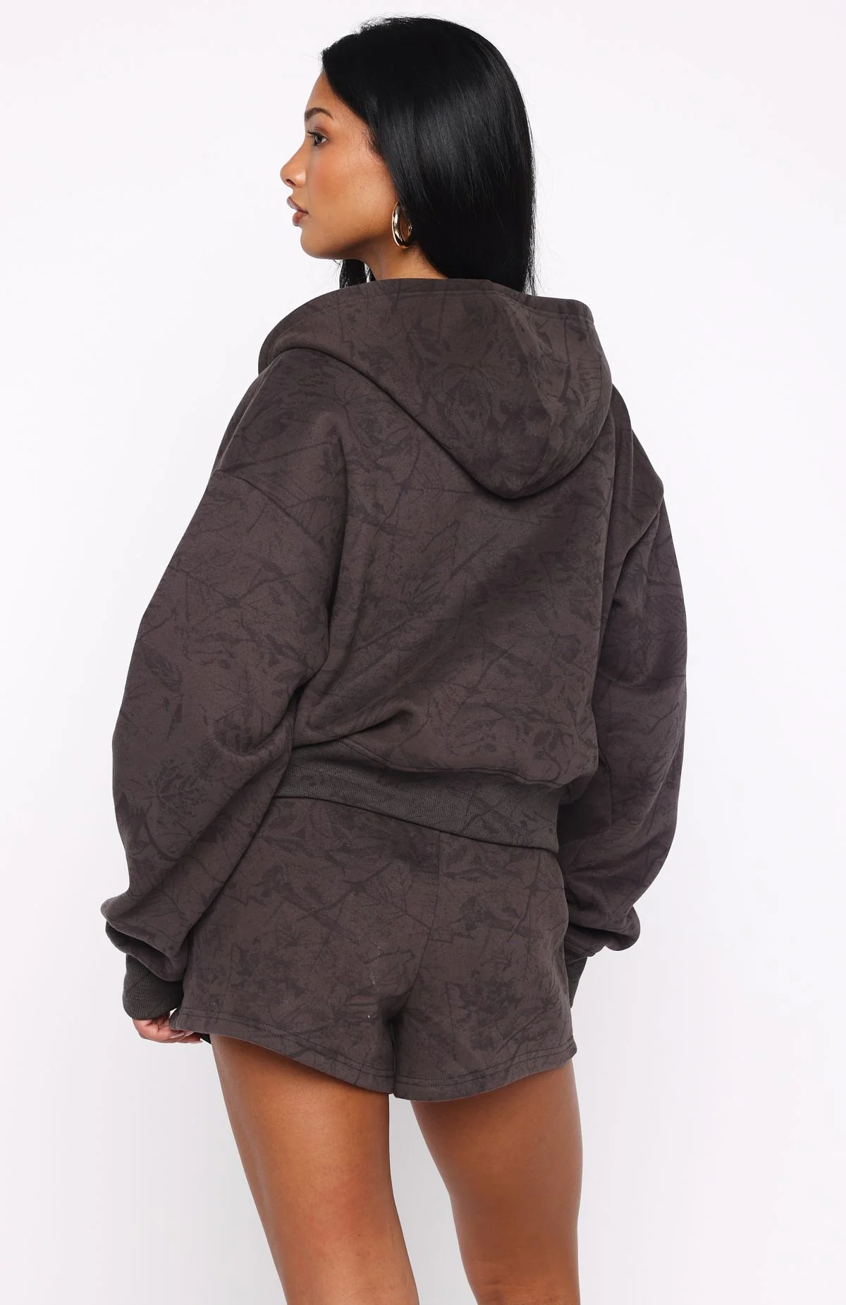 Hiding Away Boxy Zip Front Hoodie Dark Camo - White Fox Boutique