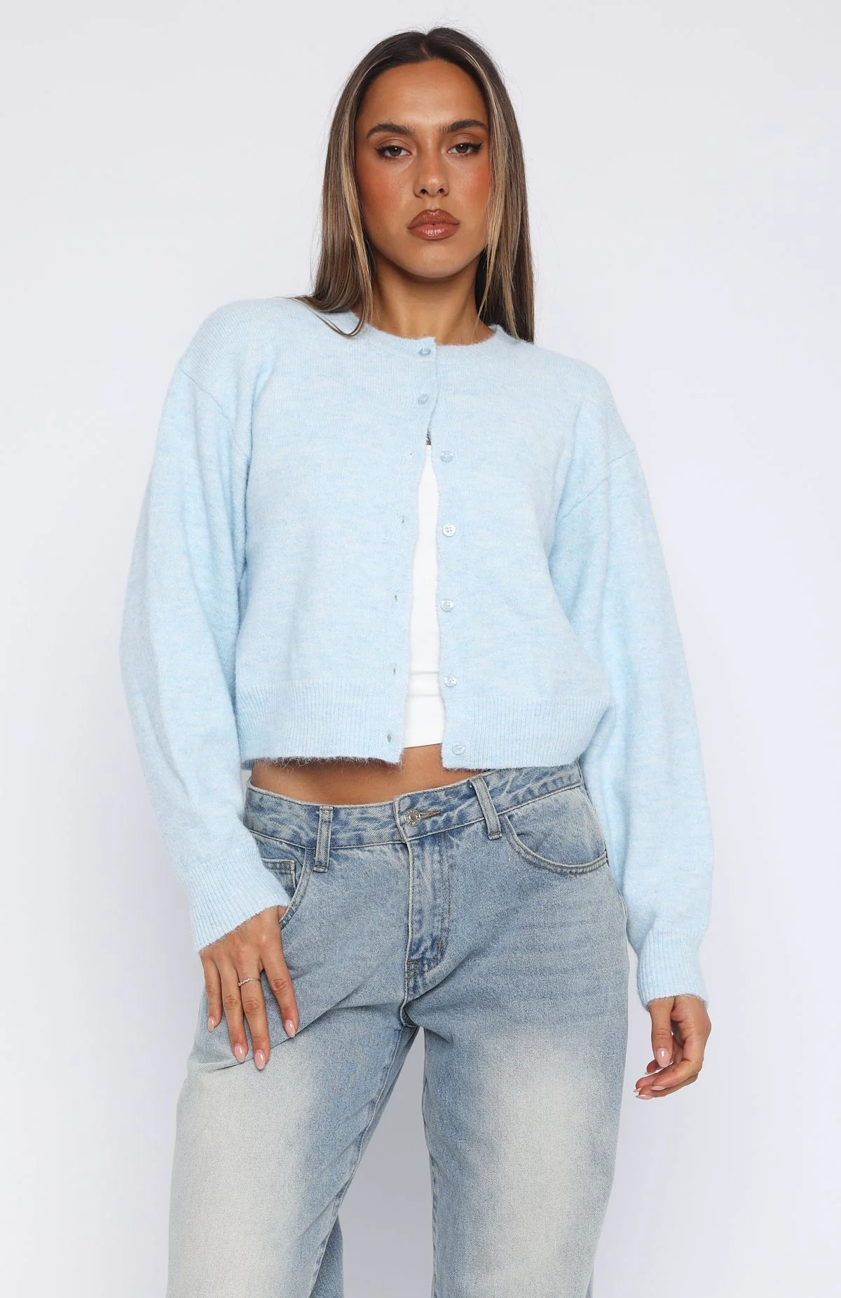 Warm Whispers Knit Cardigan Baby Blue - White Fox Boutique