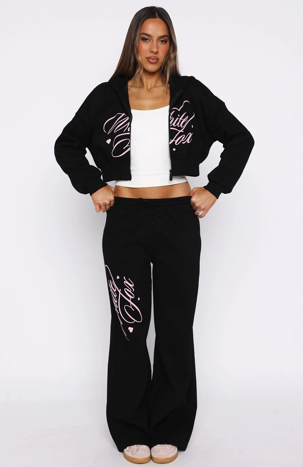 Love You Regardless Cropped Zip Front Hoodie Black - White Fox Boutique