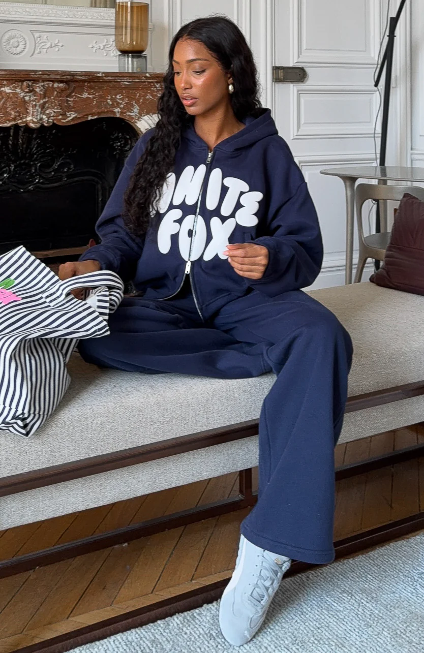 Club 14 Allie Boxy Zip Front Hoodie Navy - White Fox Boutique