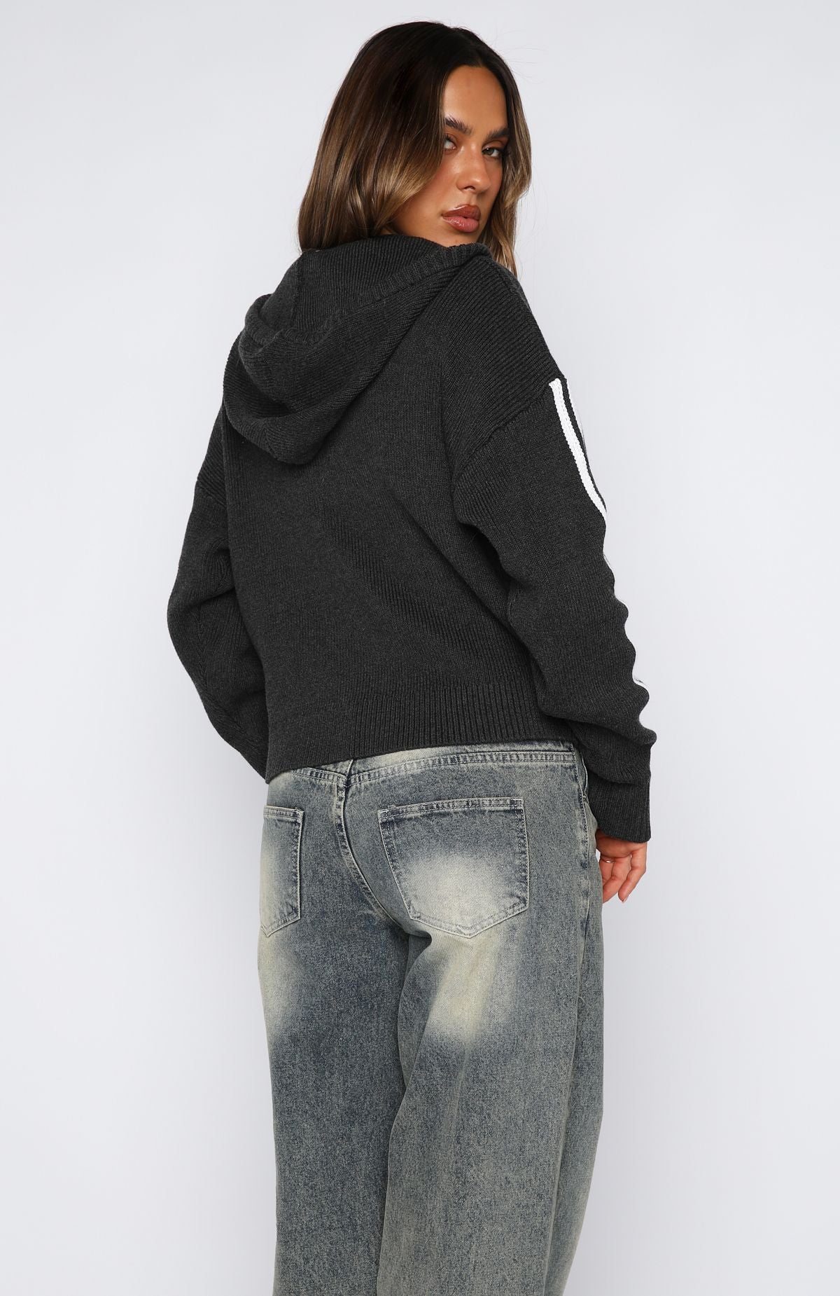 Next One Up Knit Hoodie Charcoal - White Fox Boutique