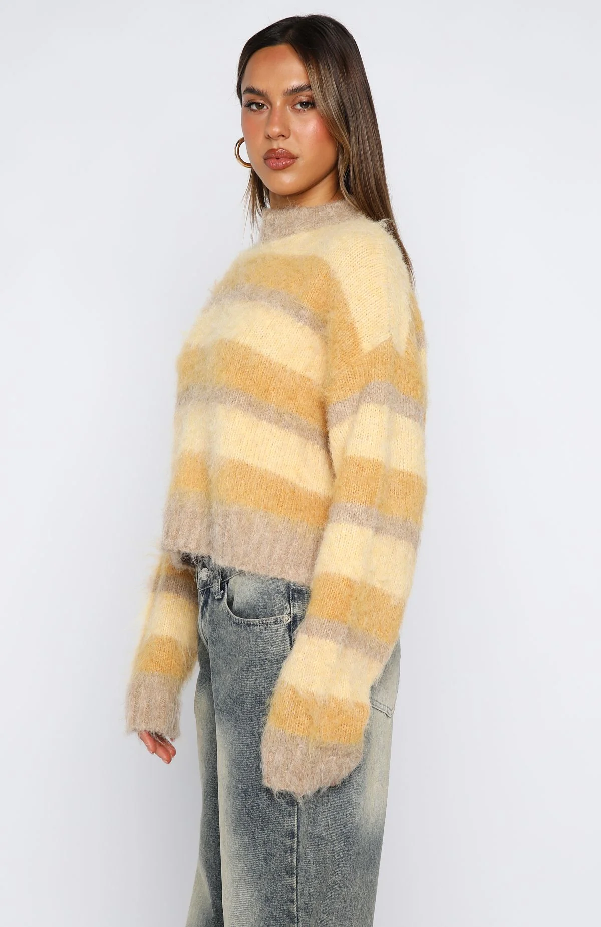 Soft Embrace Knit Sweater Honeycomb Stripe - White Fox Boutique