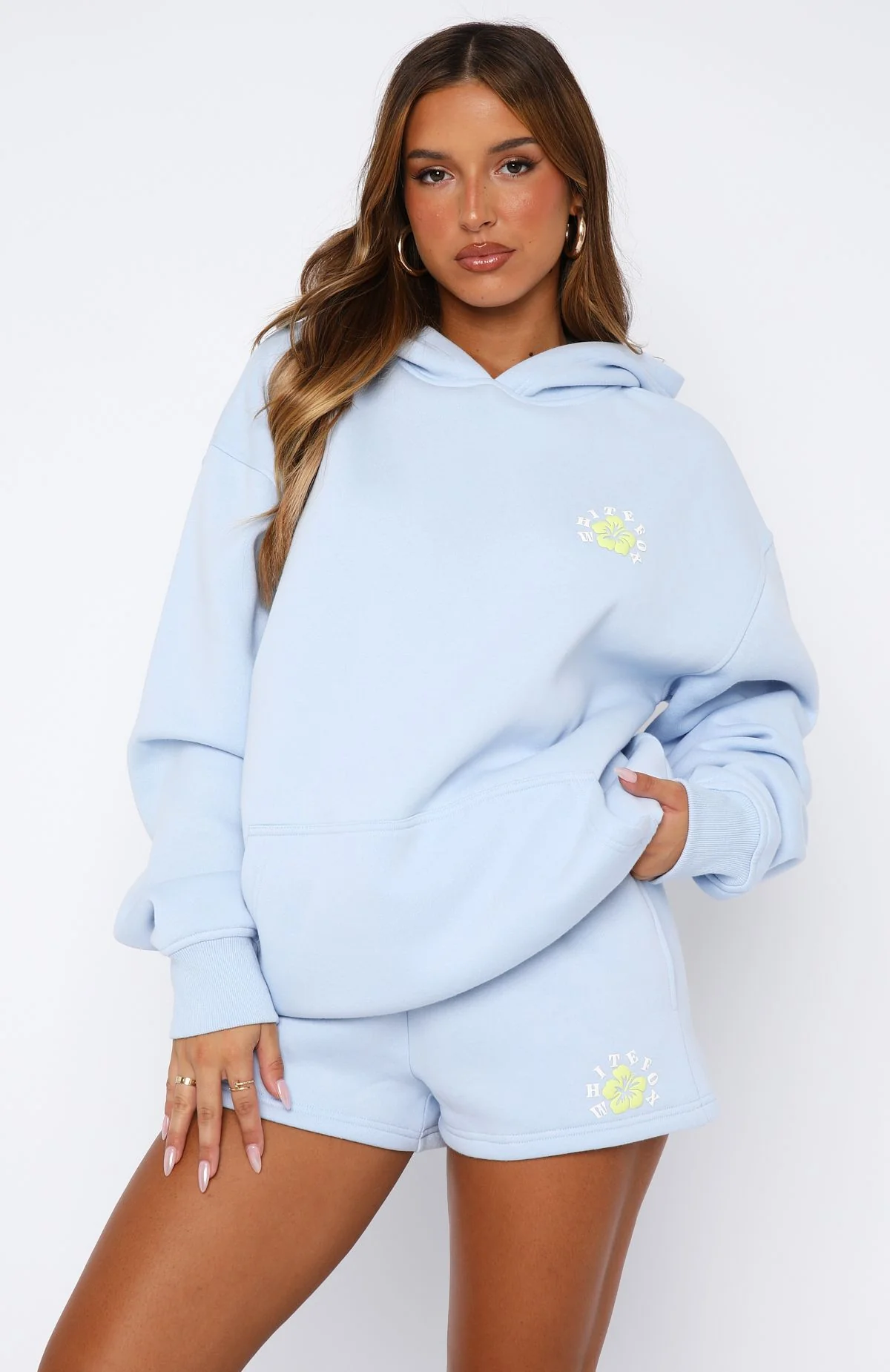 Keep Blooming Oversized Hoodie Blue - White Fox Boutique