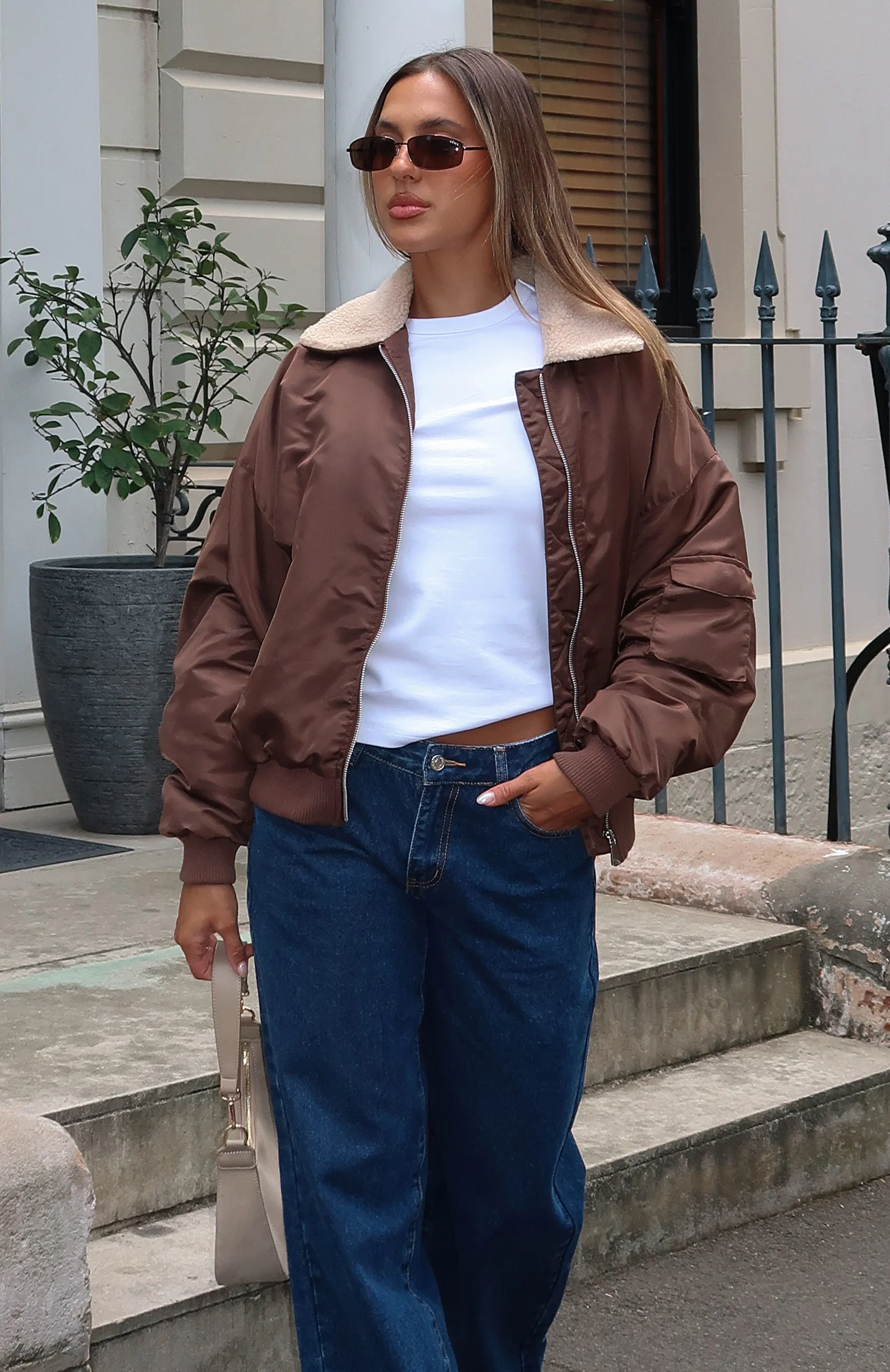 No Airtime Bomber Jacket Chocolate - White Fox Boutique