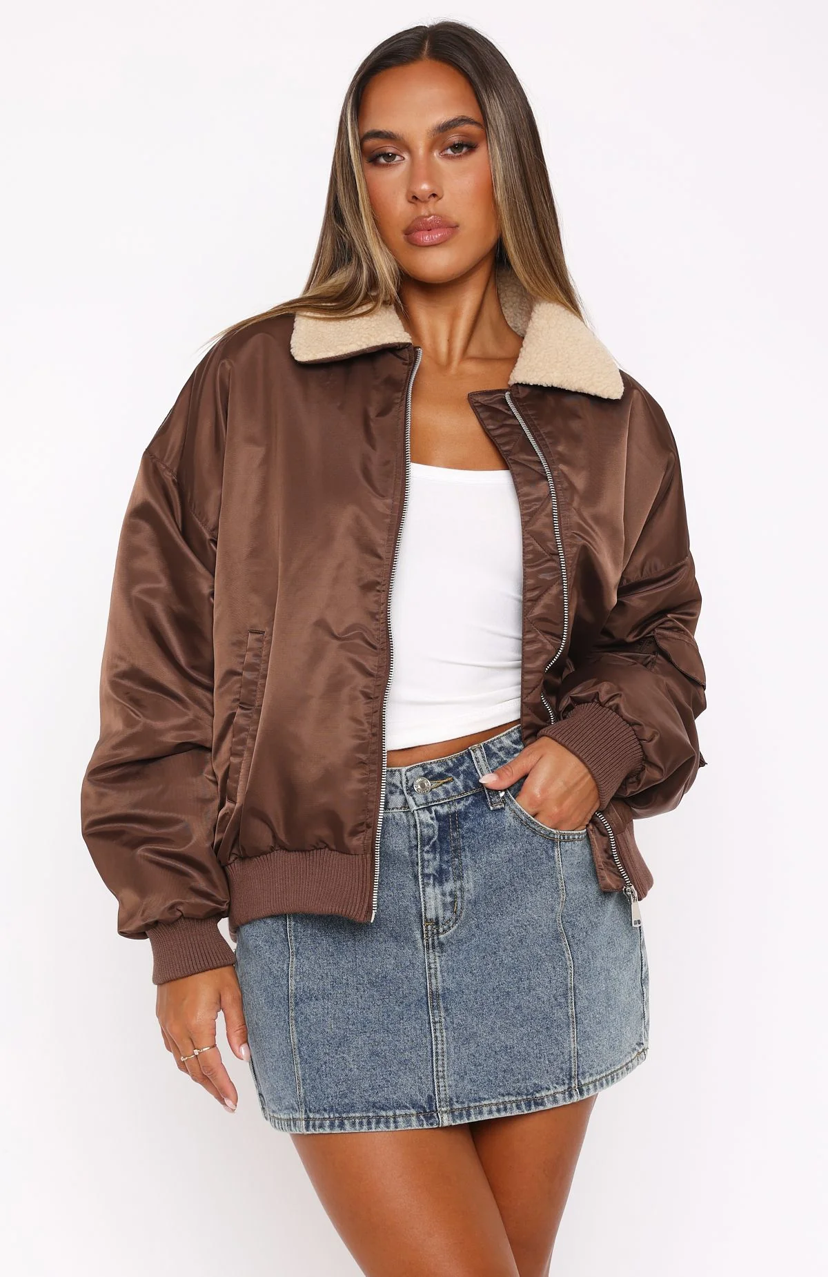 No Airtime Bomber Jacket Chocolate - White Fox Boutique