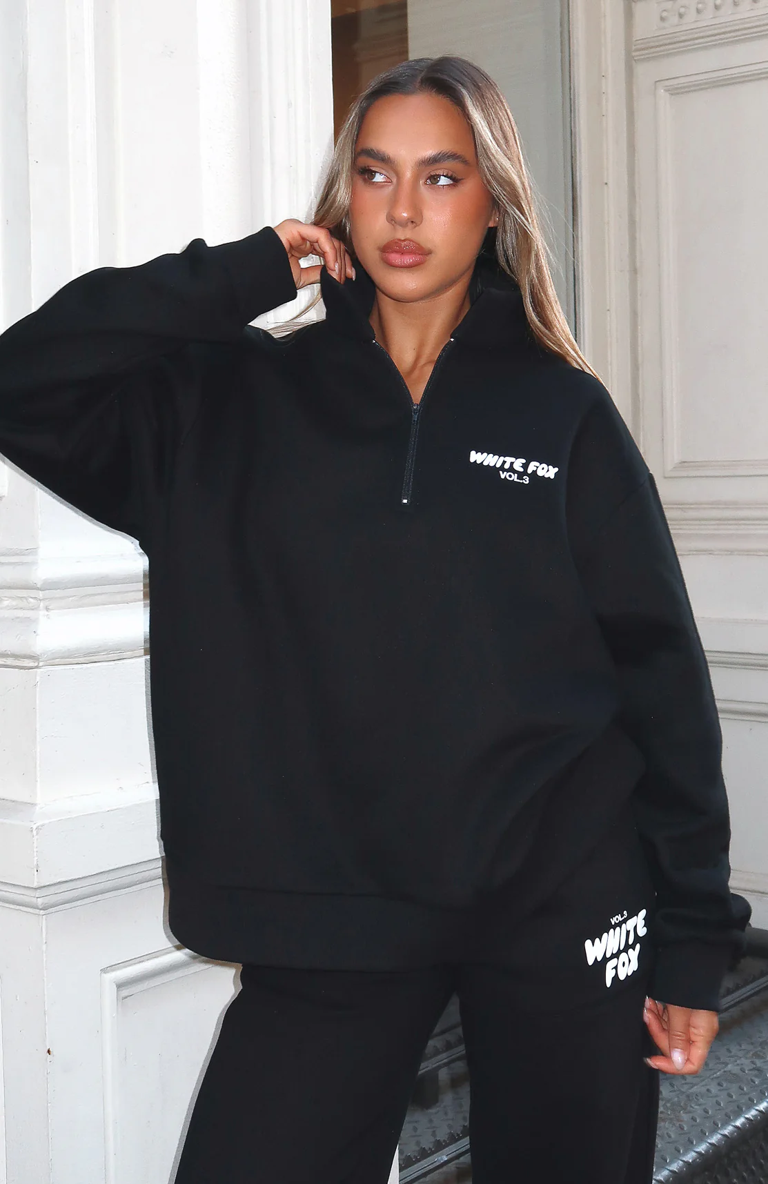 Offstage Zip Front Sweater Monochrome - White Fox Boutique