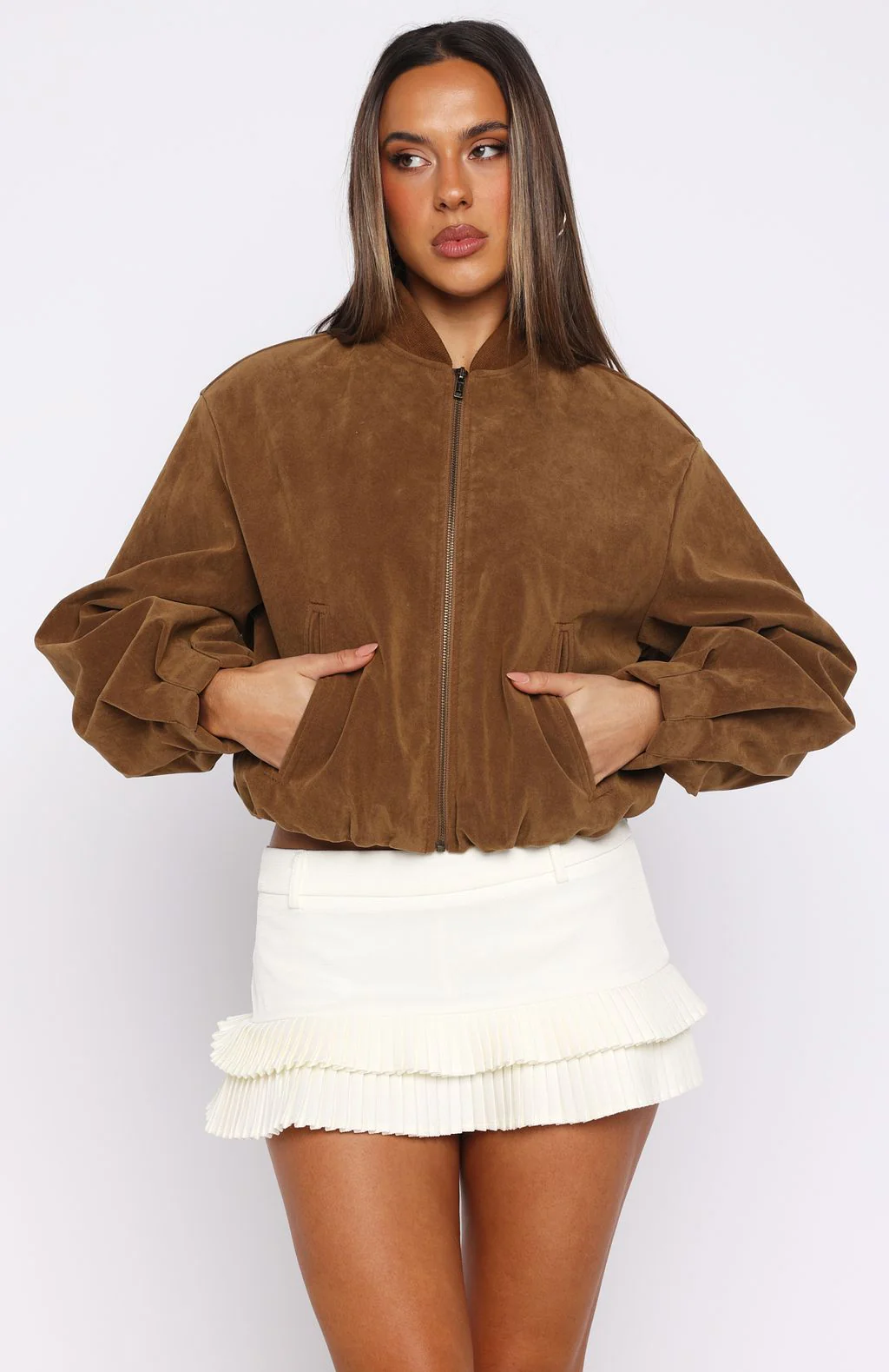 What Did I Miss Faux Suede Jacket Caramel - White Fox Boutique