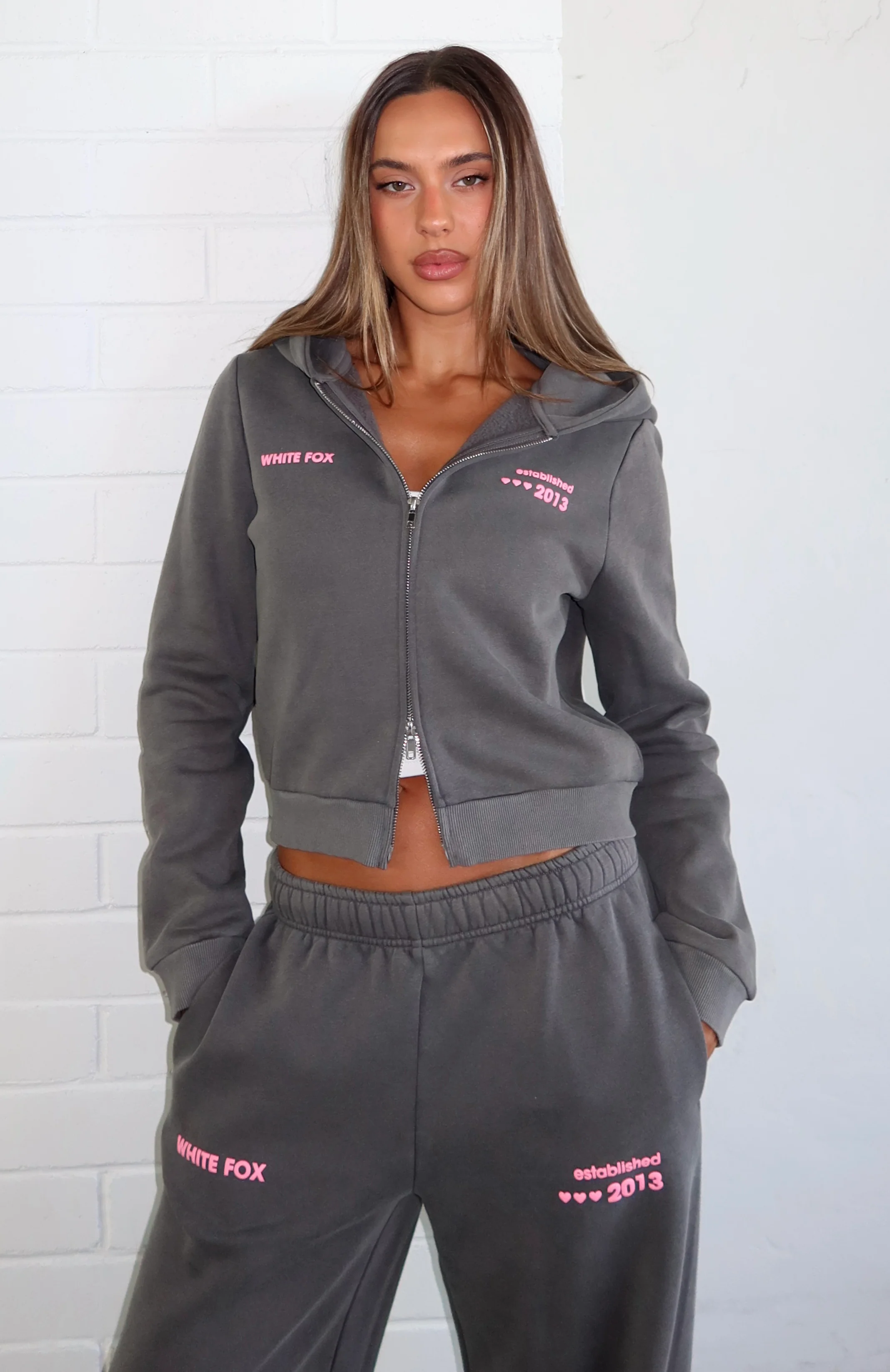 Down For Whatever Slim Zip Front Hoodie Charcoal Wash - White Fox Boutique