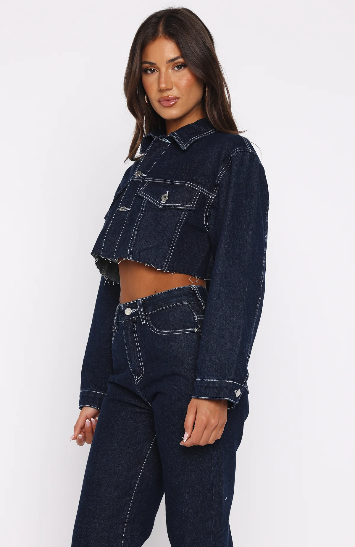 Something To Prove Cropped Denim Jacket Dark Indigo - White Fox Boutique