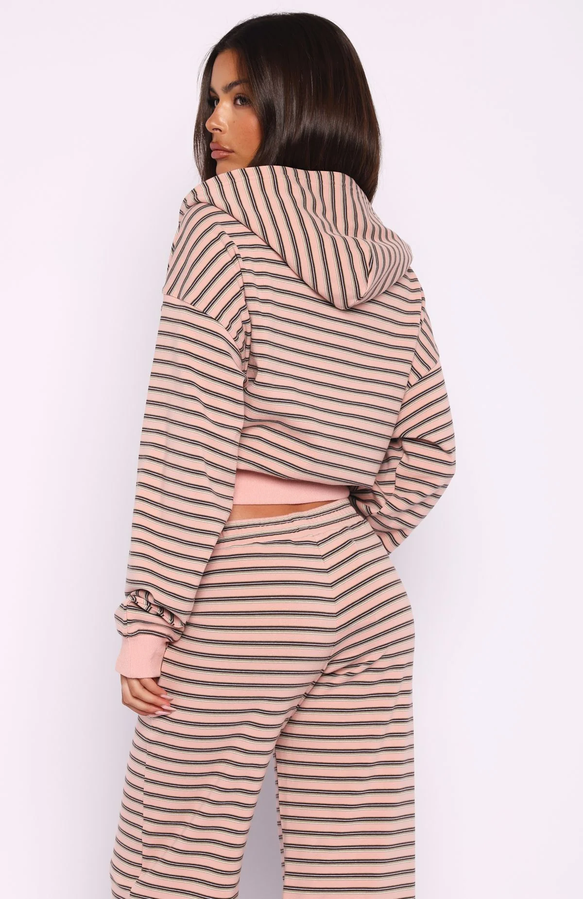 Looking Back Boxy Zip Front Hoodie Pink Stripe - White Fox Boutique
