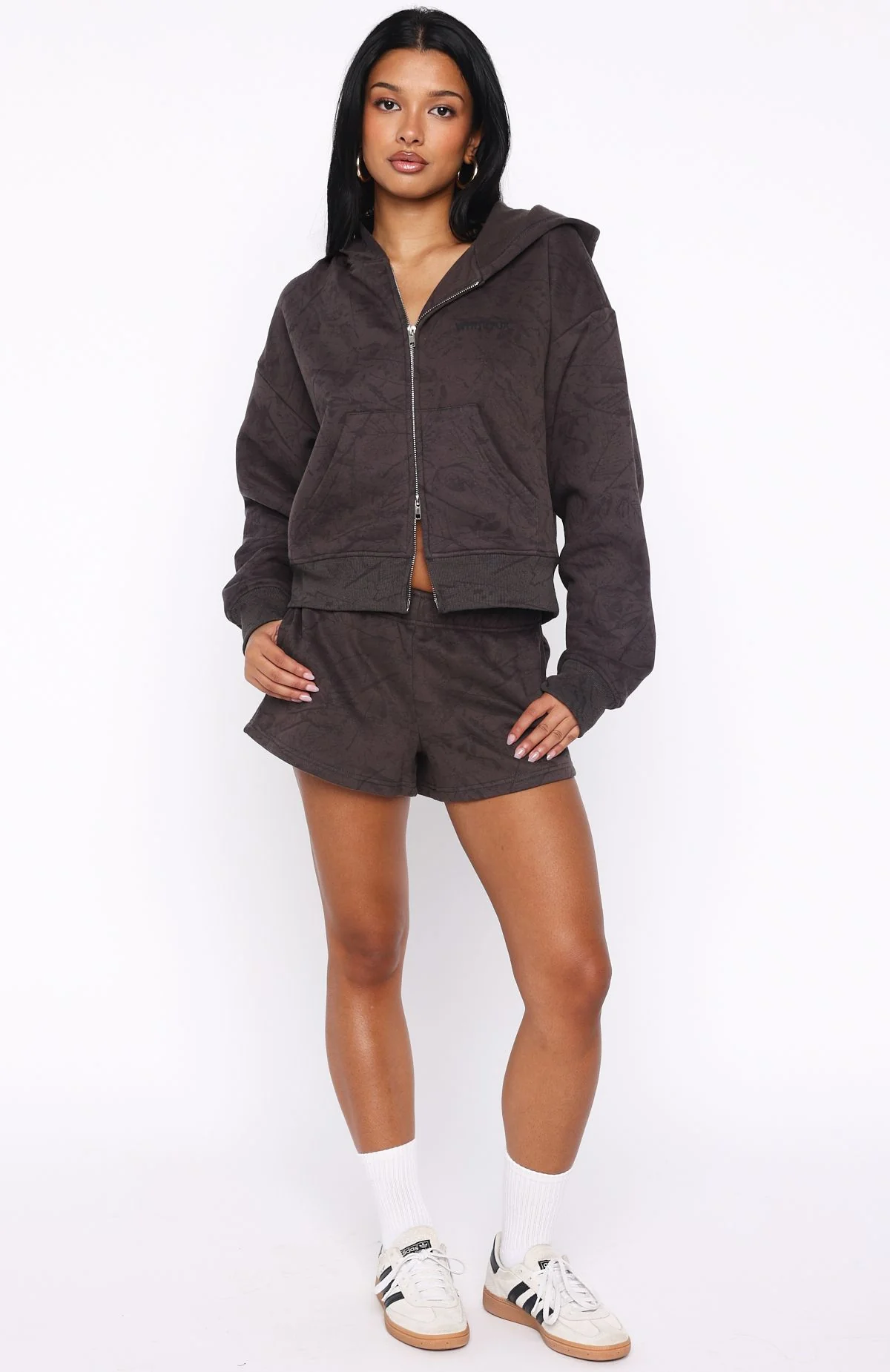 Hiding Away Boxy Zip Front Hoodie Dark Camo - White Fox Boutique