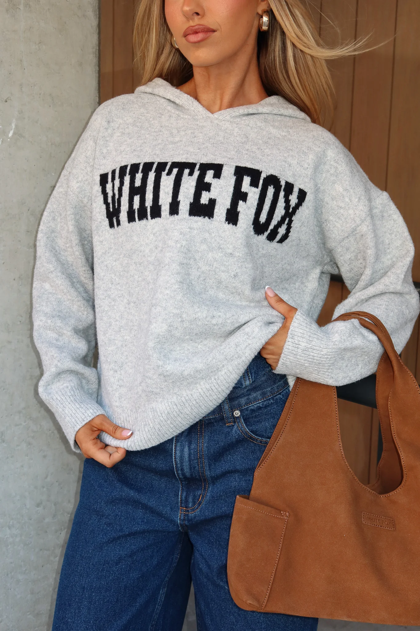 Off To Better Things Oversized Knit Hoodie Light Grey - White Fox Boutique