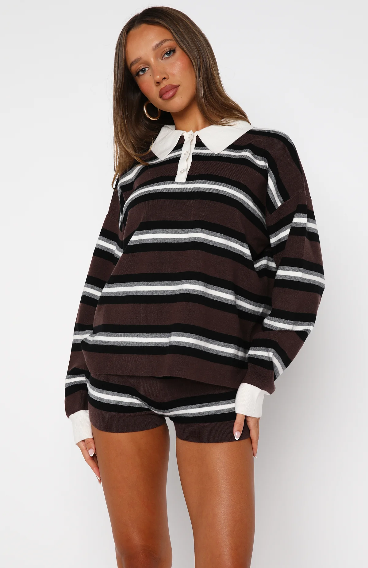 It's Ok, I'm Ok Knit Sweater Chestnut Stripe - White Fox Boutique